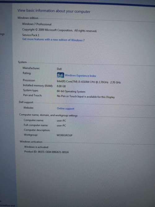 Dell E6540 i5 - 4310M CPU 2.7GHz 8gb RAM 256ssd