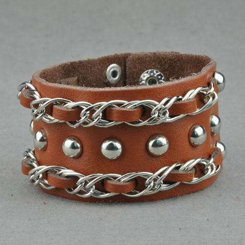 Leather bracelet with chains