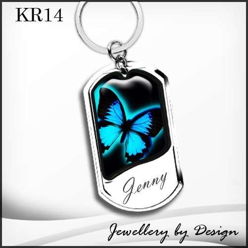Stainless Steel Blue Butterfly Key ring with free engraving