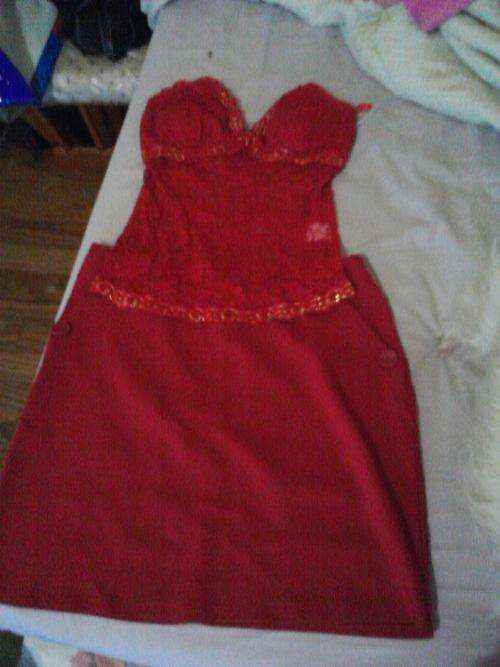 RED LACE TOP & MINI RED SKIRT