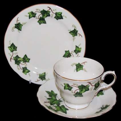 Ivy Leaf Trio consisting of Colclough Cup and Tea Plate and Crown Royal Saucer