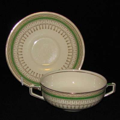 Vintage Ridgways Venetian Green Soup Coupe & Saucer - Circa 1912