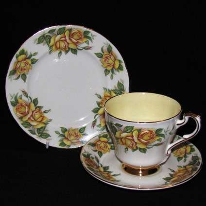 Paragon China Tea Trio "Diorama" Harry Wheatcroft Roses + Lemon Tea Bag