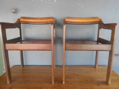 2 Retro Imbuia and Yellow Wood Chairs (Need TLC) Price is for both