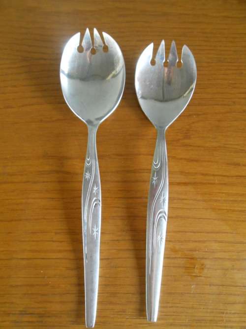 Vintage Retro Midcentury Metal Salad Spoons
