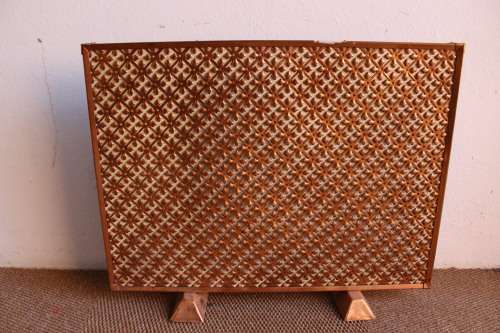 Vintage Retro Patterned Brass and Ceramic Fire Grate / Screen
