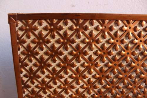 Vintage Retro Patterned Brass and Ceramic Fire Grate / Screen
