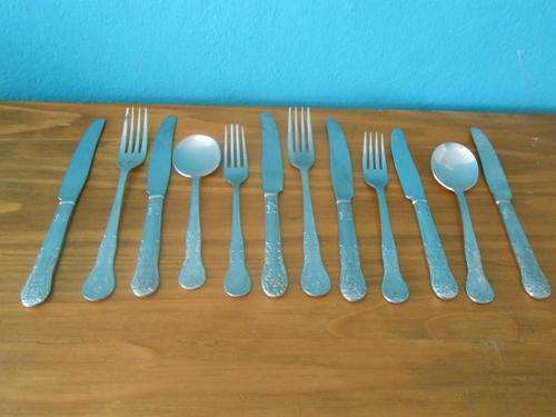 Vintage Cutlery Mixed Set with Similar Design (No markings) Stainless steel 12 pieces