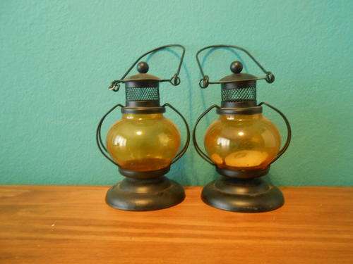 2 Plastic and Metal Tealight Candle Holders (13cm tall)