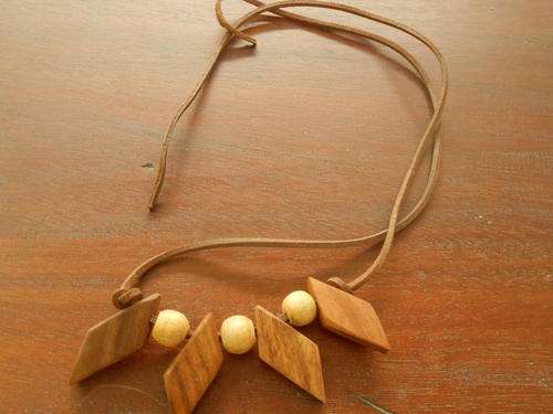 Chunky Wood and Leather Necklace (80cm length)