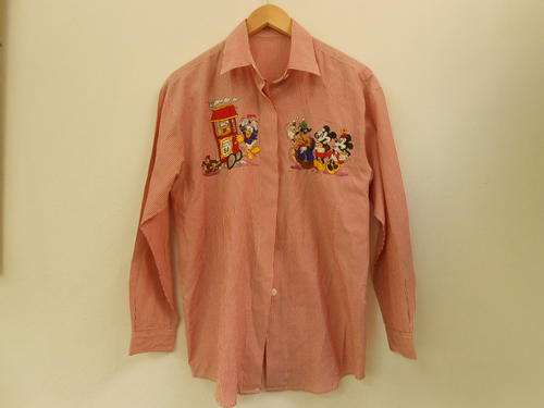 Vintage red and White Striped Top with Mickey and Goofy Details (Small/Medium)