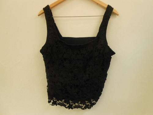 Black Top with Lace Overlay by Miss Cassidy (Large) Crop top style