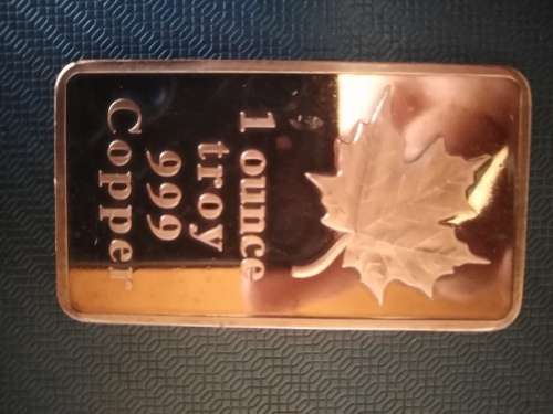 1 troy ounce Canadian Maple leaf  pure copper 999 Bar