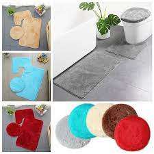 3 Piece Fluffy Toilet Seat Cover and Bathroom Mats Set