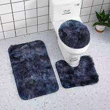 3 Piece Fluffy Toilet Seat Cover and Bathroom Mats Set