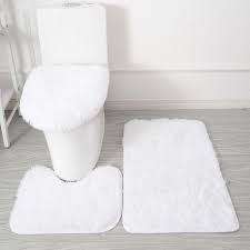 3 Piece Fluffy Toilet Seat Cover and Bathroom Mats Set