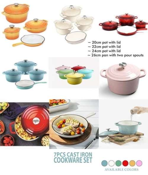 7 Piece Cast Iron Cookware Set - Enamel Coated