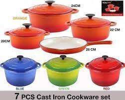 7 Piece Cast Iron Cookware Set - Enamel Coated