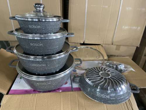 BOSCH - 10 Piece Die Cast Energy Saving Aluminium - Non stick Cookware Set (GREY)