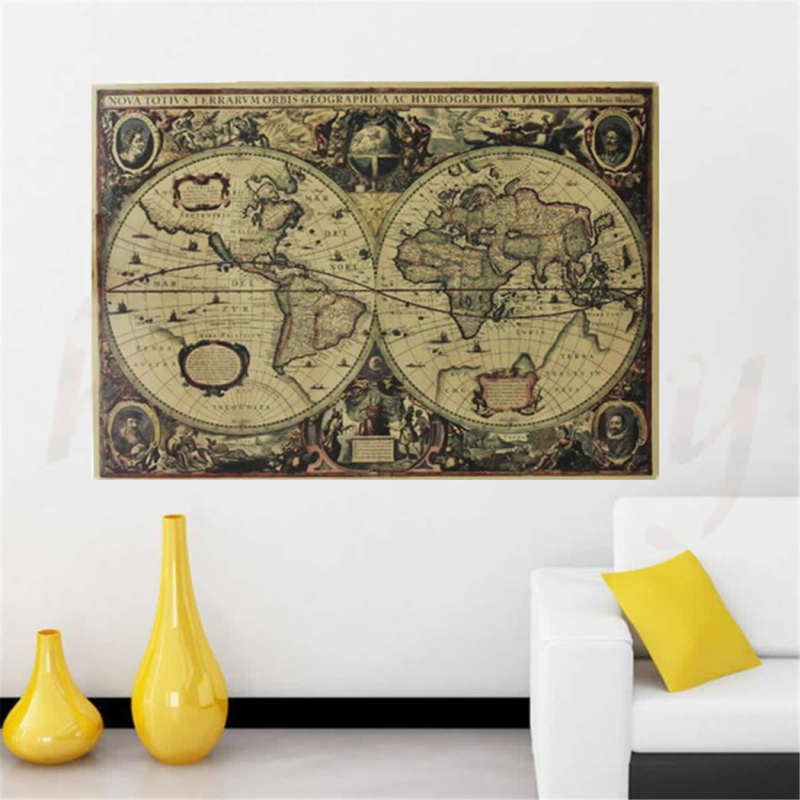 Vintage Globe Old World Map Matte  Paper Poster Home Wall Decor
