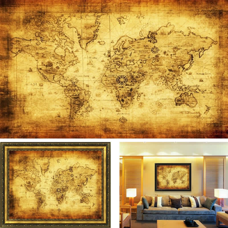 Vintage Style Retro Rustic Poster Globe Old World Nautical Map 71X40CM