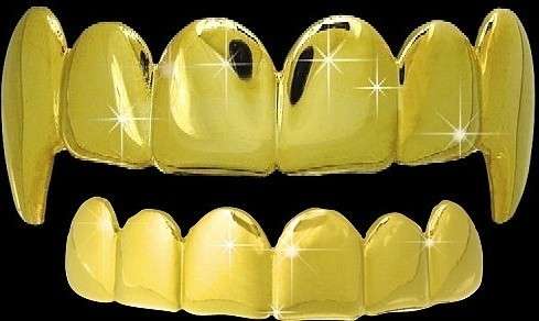 Hip Hop Plated Gold/Silver Fangs Teeth Grillz Caps Top & Bottom Set Unisex