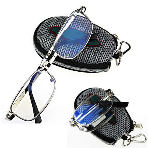Folding  Metal Frame Reading Glasses + Carry Pouch 1.0 1.5 2.0 2.5 3.0 3.5