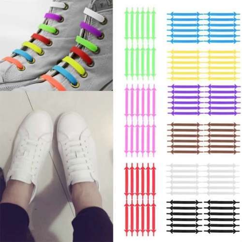 12pcs Unisex Running No Tie Multicolor Shoelaces Elastic Silicone Shoe Lace For Shoes