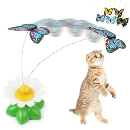 Electric Rotating Butterfly Bird Rod Wire Cat Teaser Play Toy For Pet Cat Kitten