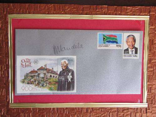 ORIGINAL NELSON MANDELA SIGNATURE ON SPECIAL SILVER ORDER OF ST. JOHN ENVELOPE
