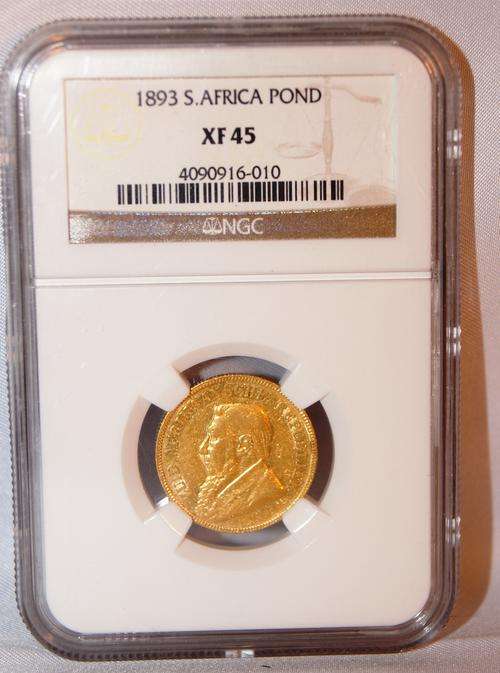 R35 000.00 !! RARE 1893 GOLD POND ....NGC GRADED EXTREMELY FINE XF 45(HERN'S VALUE R35 000.00)RARE !