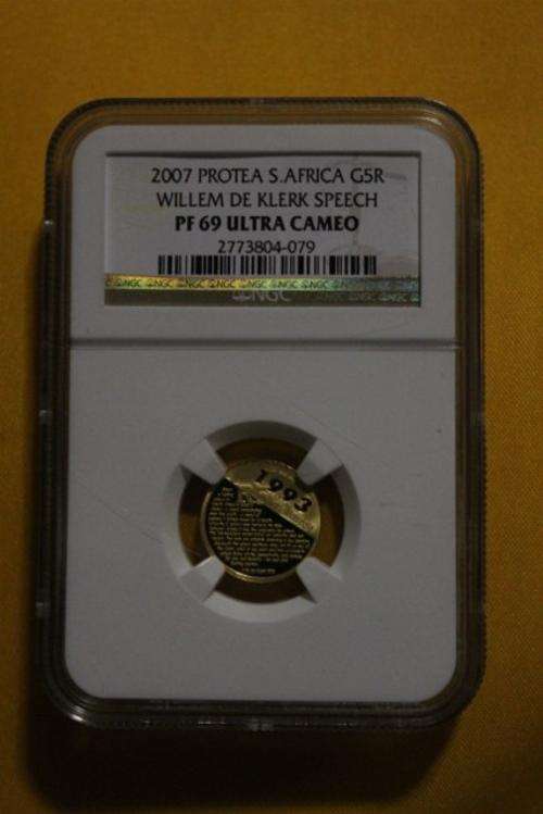 NOBEL PIECE WINNERS -DE KLERK,MANDELA 1/10 GOLD COIN -HIGH GRADE PROOF PF69 ULTRA CAMEO !!!!