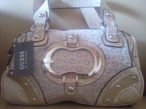 GUESS by MARCIANO- 2 tone Beige,imprinted Guess logo material- Polished Rich Silver hardware