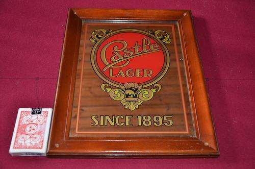 Old Castle Lager Bar Mirror in Wooden Frame