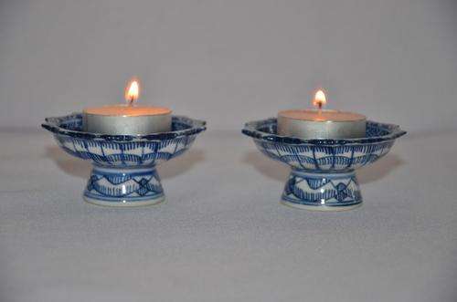 BEAUTIFUL BLUE AND WHITE CANDLE HOLDERS