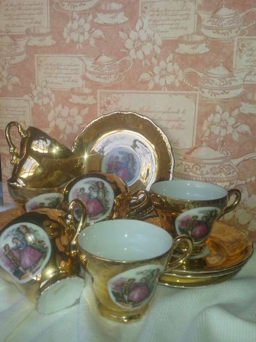 Vintage Porcelain Tea Set Cups/Saucers, Antique Forks/Knives, Imari Plates
