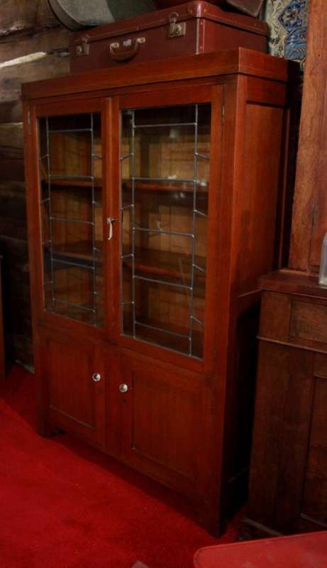 LARGE TEAK AND LEAD GLASS DISPLAY CABINET