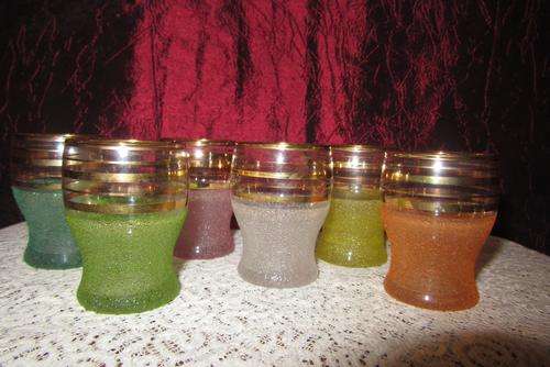 Six Vintage  Small Coloured Glasses.