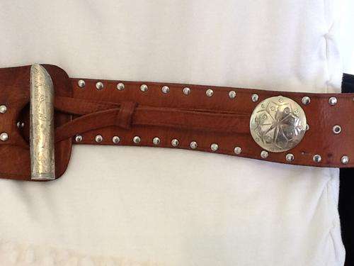A Lovely Large Tan Leather Belt with an Unusual Buckle.