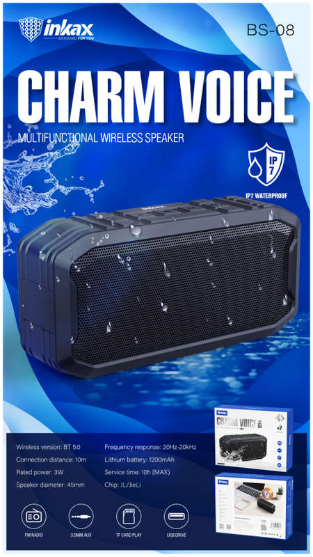 Inkax BS-08 Bluetooth speaker radio IP7 waterproof