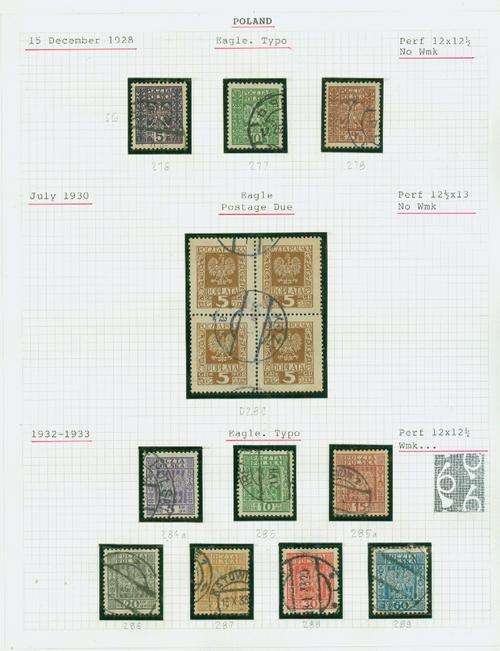 BIRDS-POLAND EAGLE 1928/33 VERY FINE USED LOT + POSTAGE DUE BLOCK