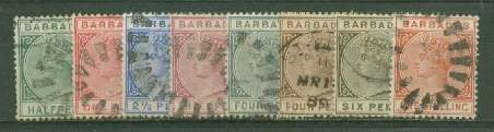 BARBADOS-QV 1882/6 VERY FINE USED 1/2d- ONE SHILLING  R1170.00