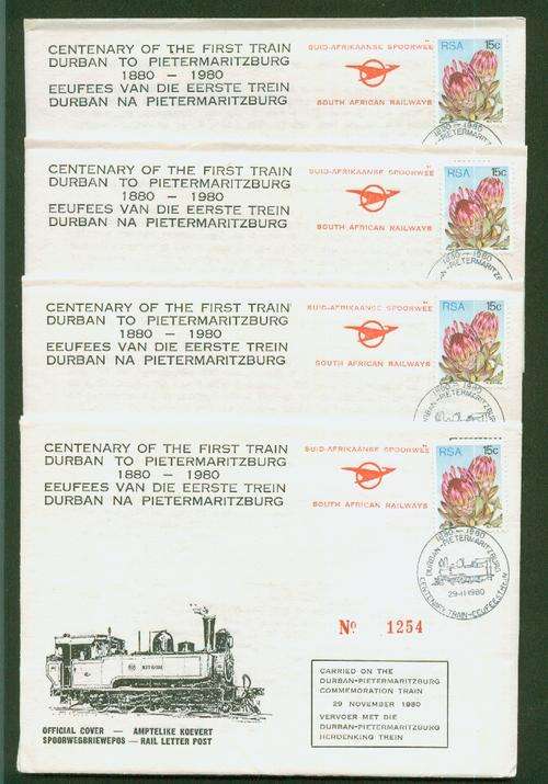 SA- FOUR RAILLETTER POST COVERS-ALL NUMBERED AND CACHETS ON BACK