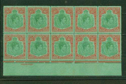 BERMUDA-KGVI VERY SCARCE 10 SHILLING BLOCK OF10-READ BELOW R9200.00++++