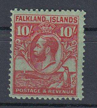 FALKLAND ISL.KGV SCARCE SG 125 TEN SHILLING VFM-.SEE BELOW R5400.00