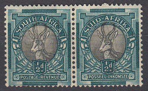 SA-1/2d FINE MINT PAIR SHOWING " LARGE LADDER "FLAW !! ??-LEFT STAMP GUM DIST.