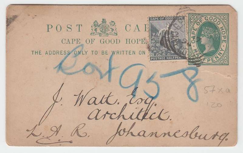 C.O.G.H.-1894 CARD TO JOHANNESBURG TEAR ON THE SIDE-SEE BELOW