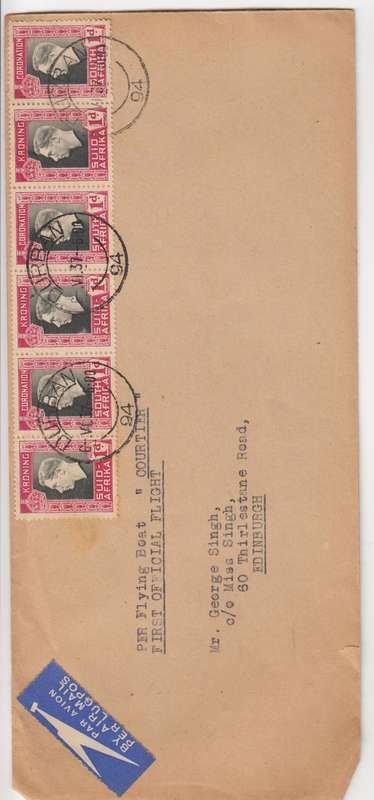 UNION-SCARCE  COVER CARRIED BY " COURTIER FLYING BOAT " TO UK !!