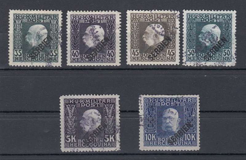 AUSTRIA-OVERPRINTS SERBIA-SG 41/2 TOP VALUES INCLUDED-HINGE REM.  R900.00