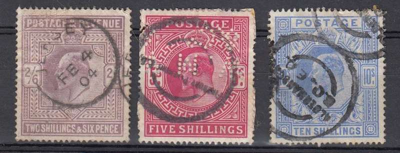 GB-EDWARD SCARCE LOT 10 SHILLING FINE USED-5 SHILLING PERFIN    870 POUNDS
